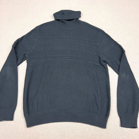 Guideboat Co Sweater Mens L Blue Cotton Cable Knit Turtleneck Pullover Nautical - Picture 1 of 7